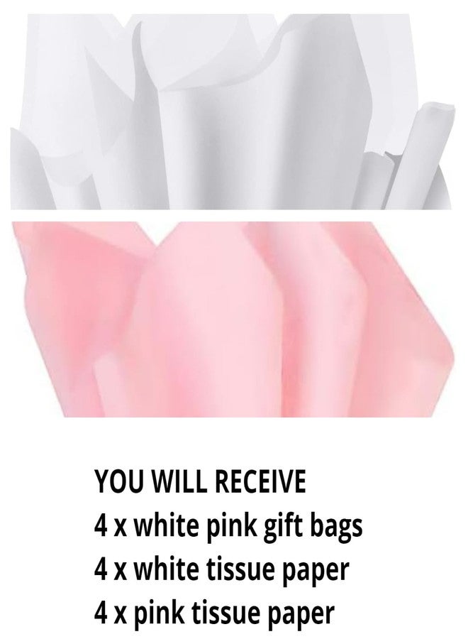 JUNESHE 4 Pack Small Gift Bags, 7.1” Pink and White Little Gift Wrap Bag with Handles & Tissue Paper for Party Favor Presents Birthday Wedding Jewelry Baby Shower - Image 3